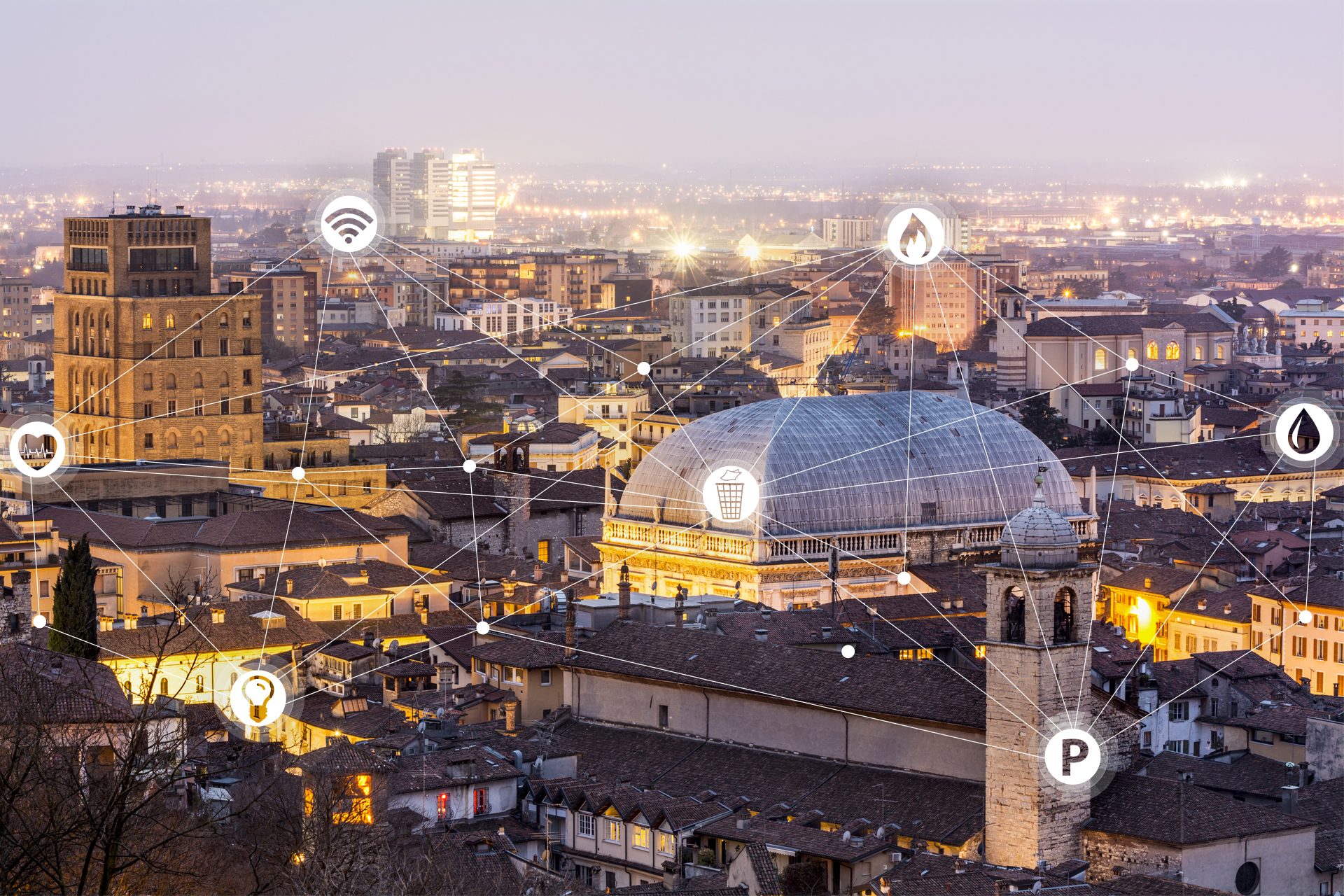 City Lights at Dusk, Brescia, Italy